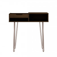 Manhattan Comfort 133GMC5 Rockefeller 39.37 Entryway Console with 3 Compartments and Metal Legs in Brown